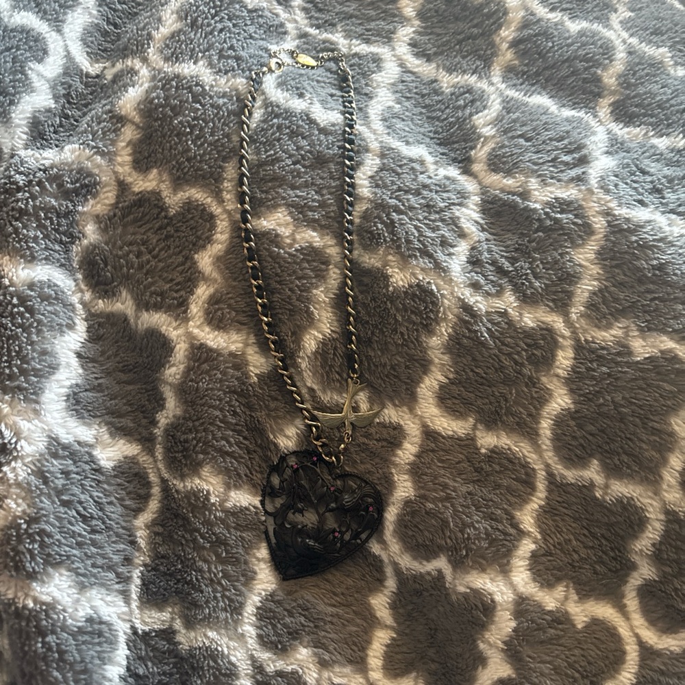 Heart Locket Pendant Necklace - Black and Gold